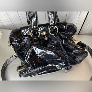 Yves Saint Laurent Croco-Embossed Muse Tote Leather Shoulder Bag Patent YSL